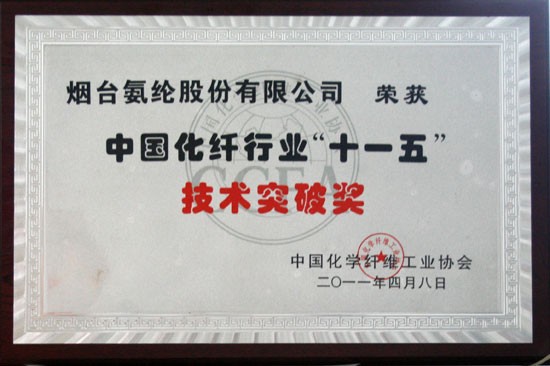 2011年，获得中国化纤行业“十一五”技术突破奖。